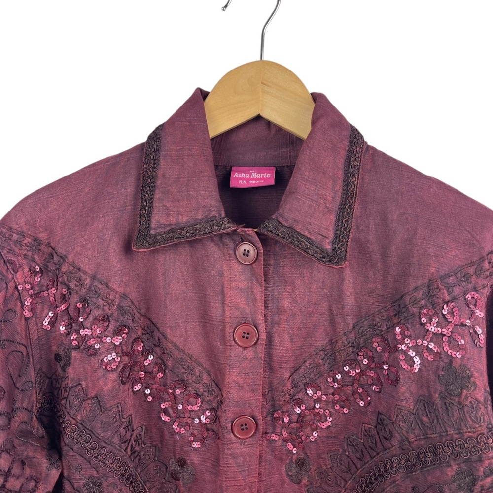 Asha Marie Western Sequin Embroidered Button-Down Shirt Women’s Size M - Picture 5 of 14